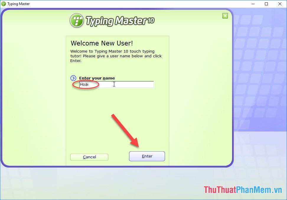Giao diện phần mềm Typing Master hiển thị - nhập tên của bạn