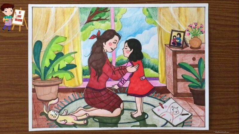 vẽ mẹ và con gái