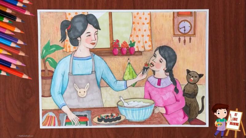 mẹ và con gái cùng nhau nấu ăn