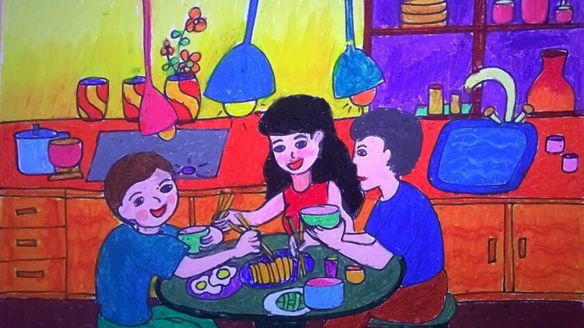 Vẽ chân dung mẹ trong bữa cơm gia đình quây quần