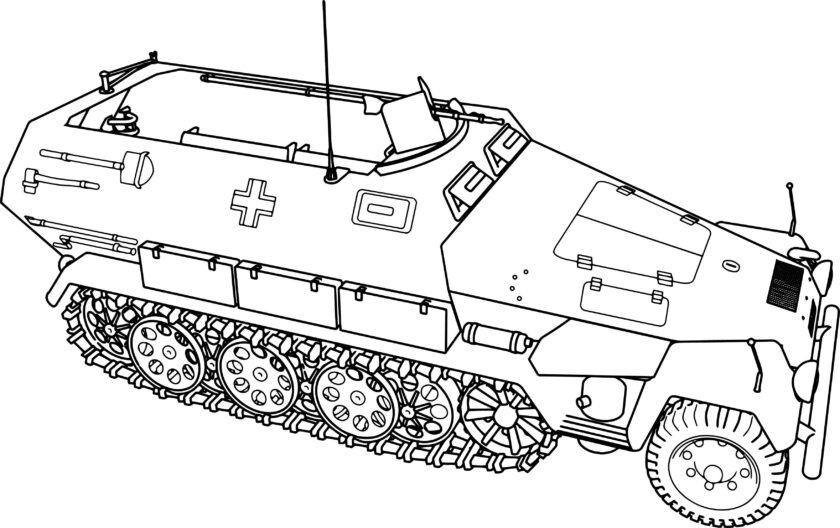 Vẽ chiếc xe tăng không sơn cho bé tập tô màu