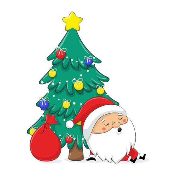 Hình avatar giáng sinh đẹp với cây thông và ông già Noel đang ngủ gật