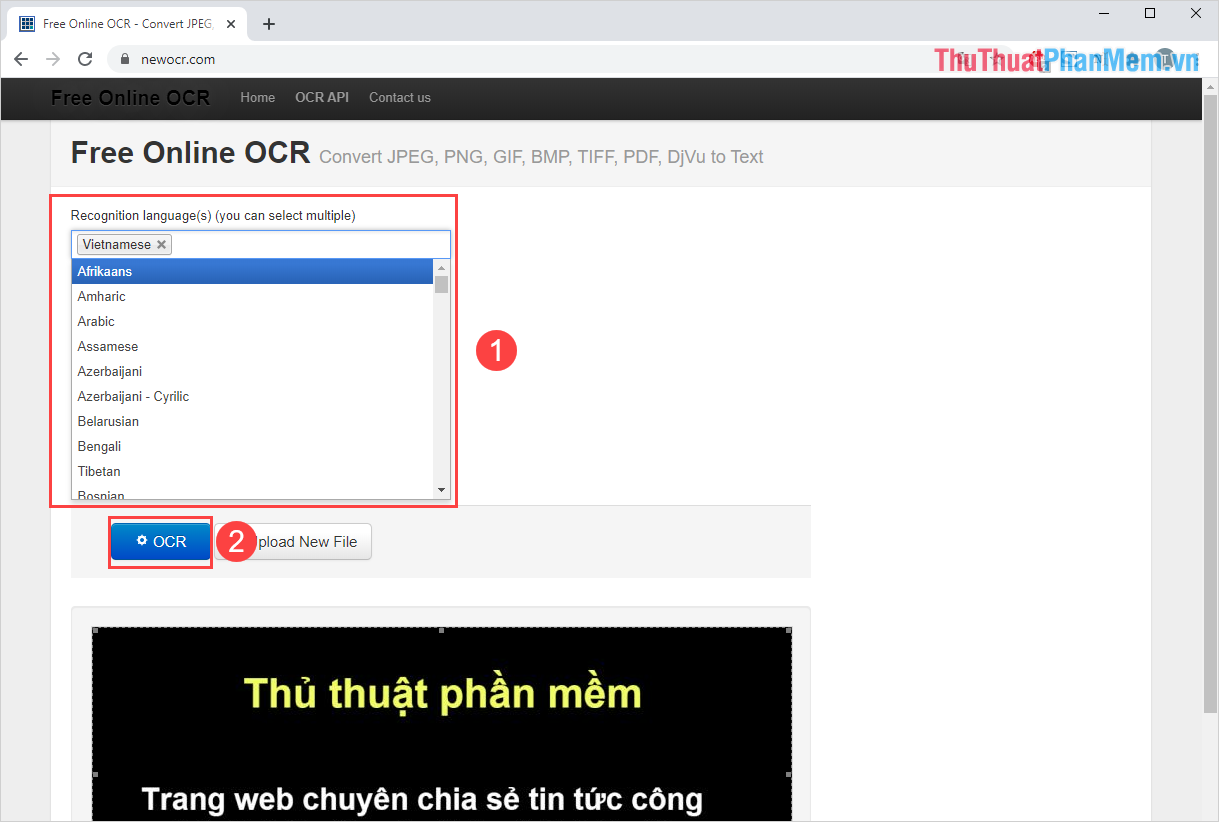Bạn cần chuyển sang tiếng Việt (Tiếng Việt) để OCR phát huy tối đa hiệu quả