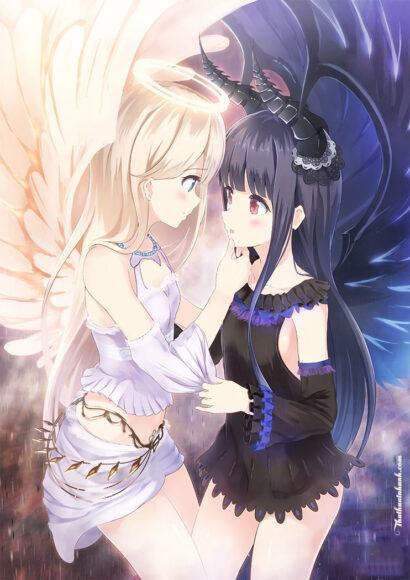 Hình ảnh anime girl thiên thần và ác quỷ dễ thương