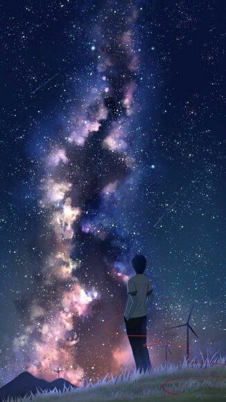 Hình ảnh buồn của người đàn ông anime một mình trong bầu trời đêm