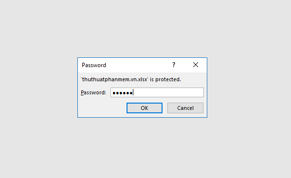 Khi mở file Excel sẽ hỏi mật khẩu