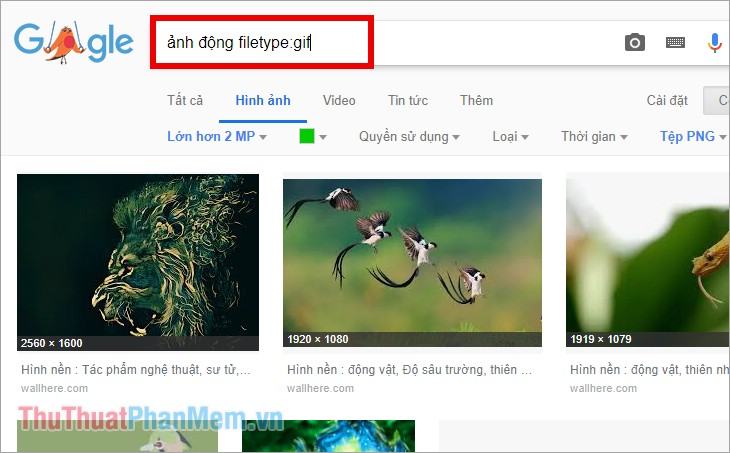 Nhập từ khóa rồi gõ filetype:gif và tìm kiếm