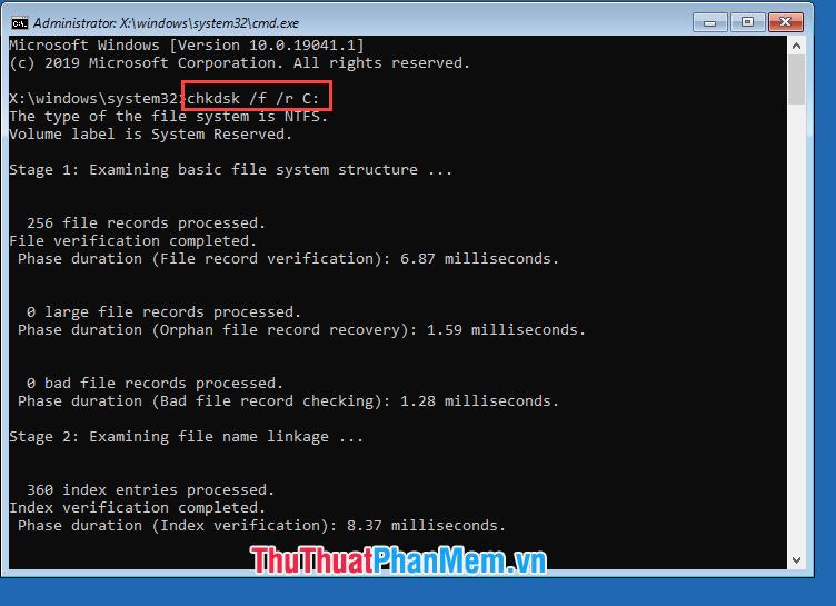 Đóng cửa sổ Command Prompt và khởi động lại máy tính sau khi Check Disk hoàn tất