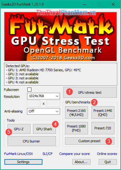 Giao diện của FurMark