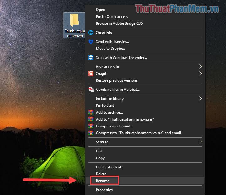 Nhấp chuột phải vào thư mục và chọn Đổi tên