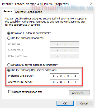 Nhập địa chỉ máy chủ DNS
