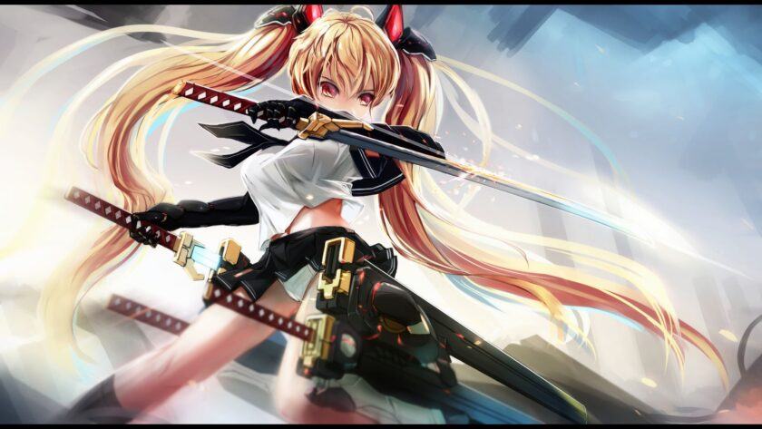 Cô gái anime cầm hai thanh kiếm