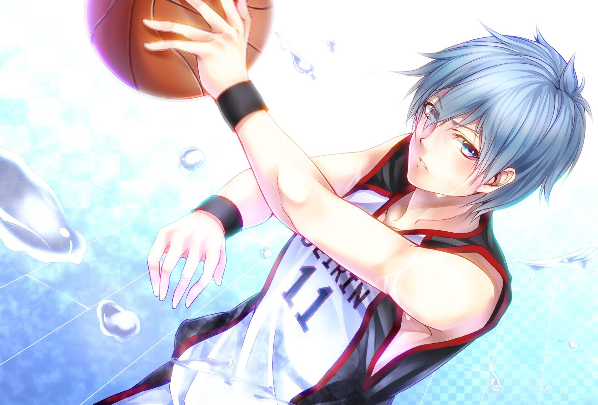 Ảnh anime cậu bé tóc xanh chơi bóng rổ