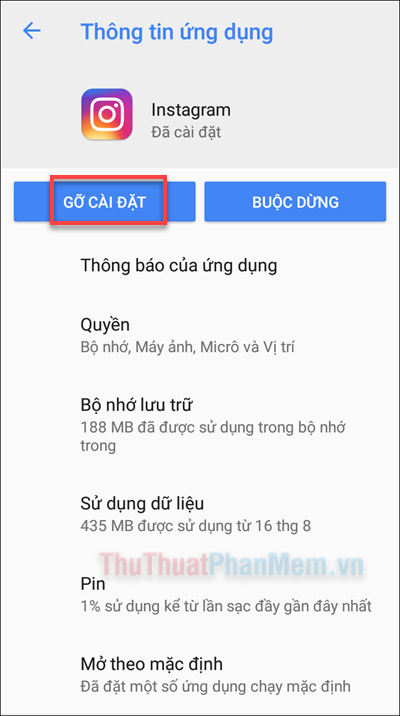 Chọn Gỡ cài đặt