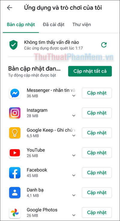 Trong phần Cập nhật, nhấp vào Cập nhật Instagram