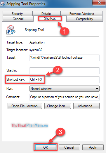 Chọn khóa bạn muốn bật Snipping Tool