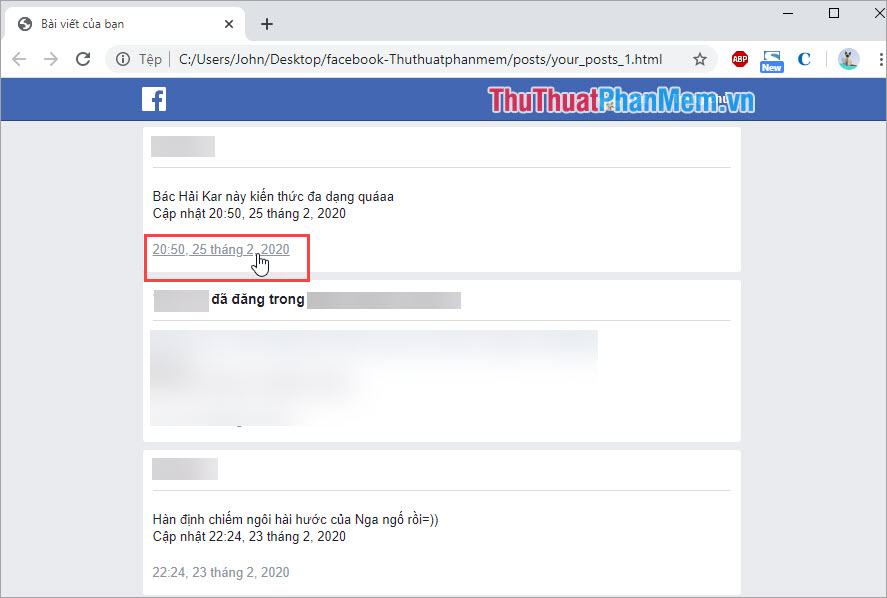 Tiếp tục nhấp vào dòng thời gian của bài đăng để xem chúng trong kho lưu trữ