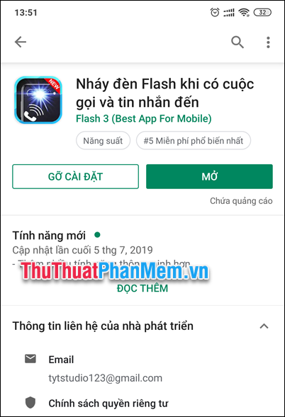 Chọn phần mềm Flash khi có cuộc gọi đến và tin nhắn