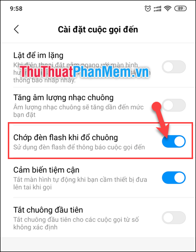 Bật nhấp nháy khi đổ chuông