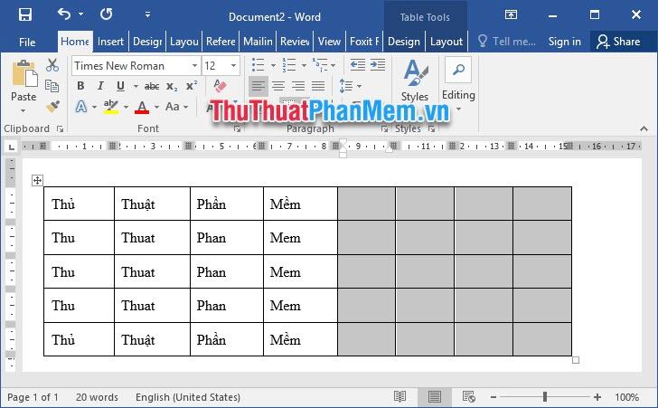 Kết quả đã thêm cột bằng số cột bạn vừa bôi đen