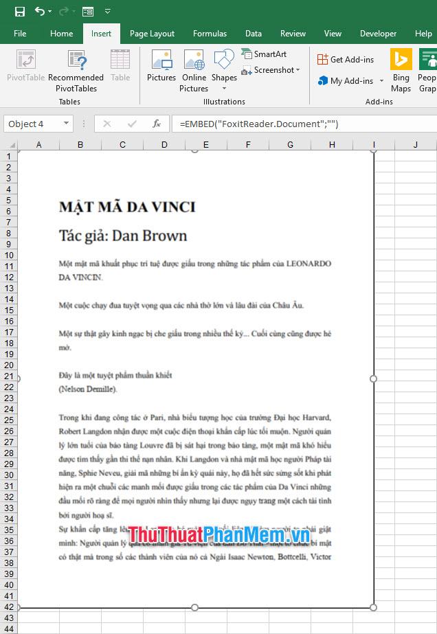 Bạn sẽ thấy hình ảnh của trang đầu tiên của PDF được chèn vào tệp Excel của bạn