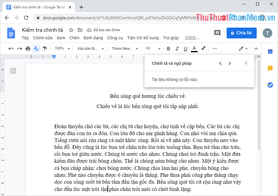 Sau khi kiểm tra và sửa lỗi chính tả tiếng Việt, Google Docs sẽ thông báo cho bạn