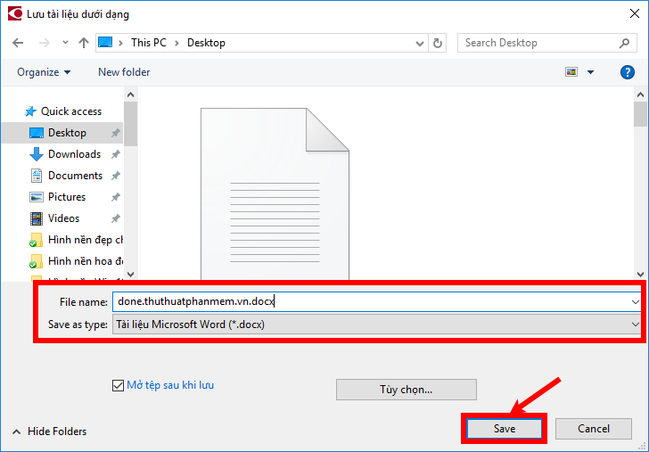 Chọn vị trí lưu file, đặt tên file và chọn Save