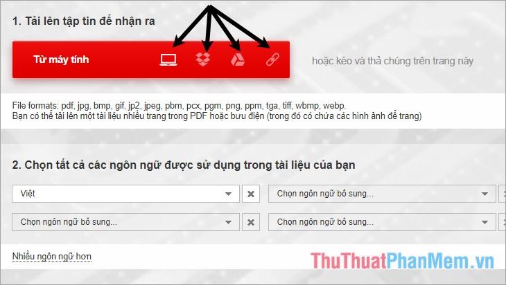 Chọn tệp từ máy tính hoặc từ dropbox, google drive hoặc chèn liên kết của tệp