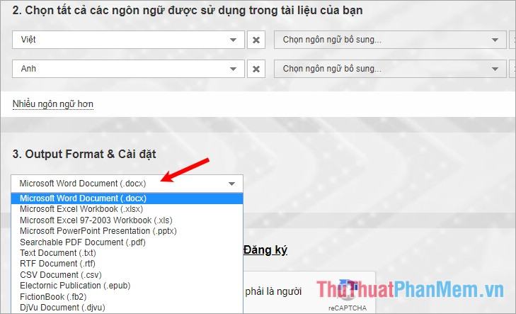 Chọn định dạng đầu ra