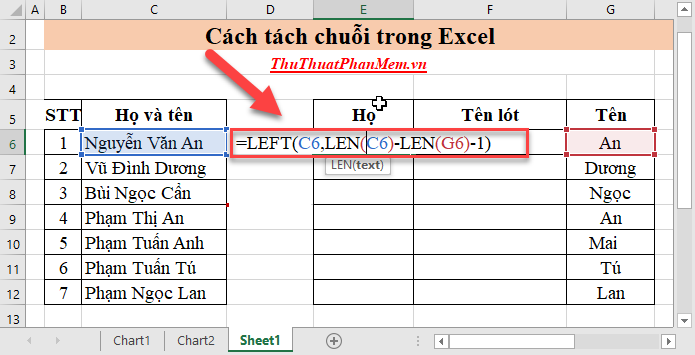 Lấy giá trị họ và tên từ cột họ và tên