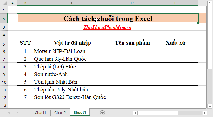 Nhập nguồn cung cấp, bao gồm tên của vật liệu và nguồn của nó, được phân tách bằng dấu gạch ngang