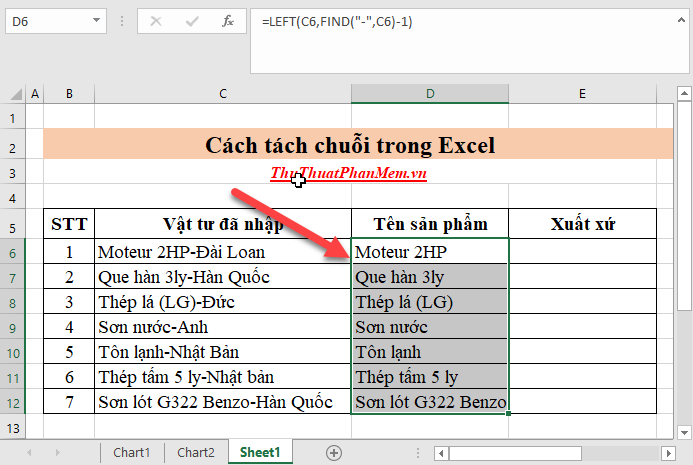 Sao chép công thức cho các giá trị còn lại