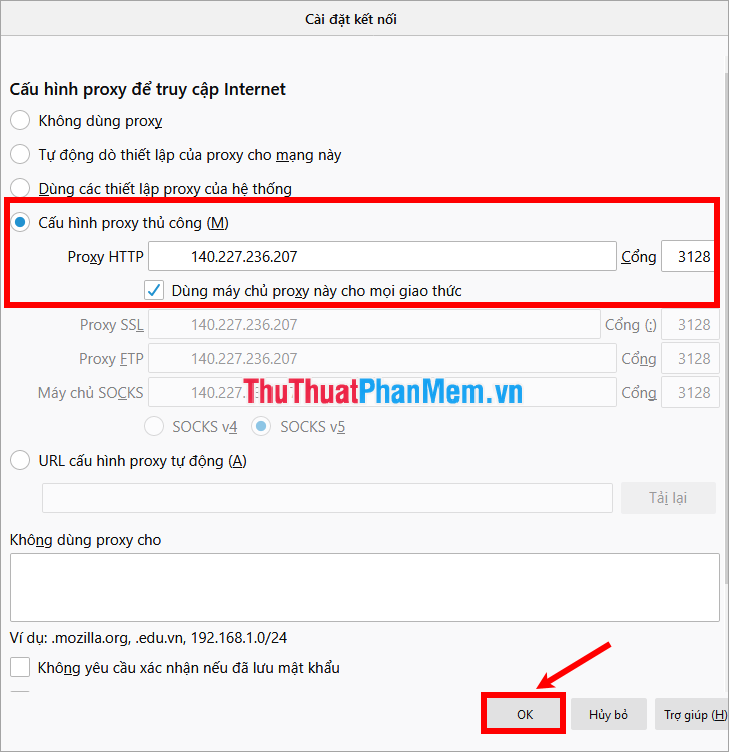 Chọn Cấu hình proxy thủ công