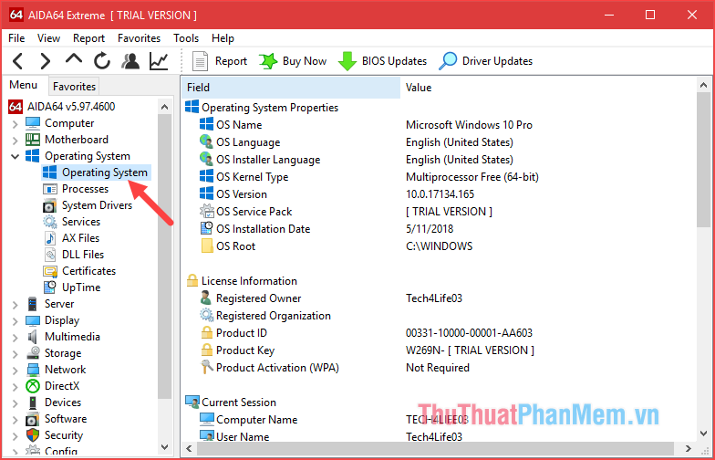 Mục Operating System xem thông tin chi tiết về Windows