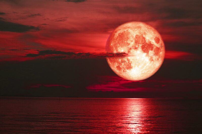 Hình ảnh đẹp mặt trăng máu phản chiếu trên mặt nước