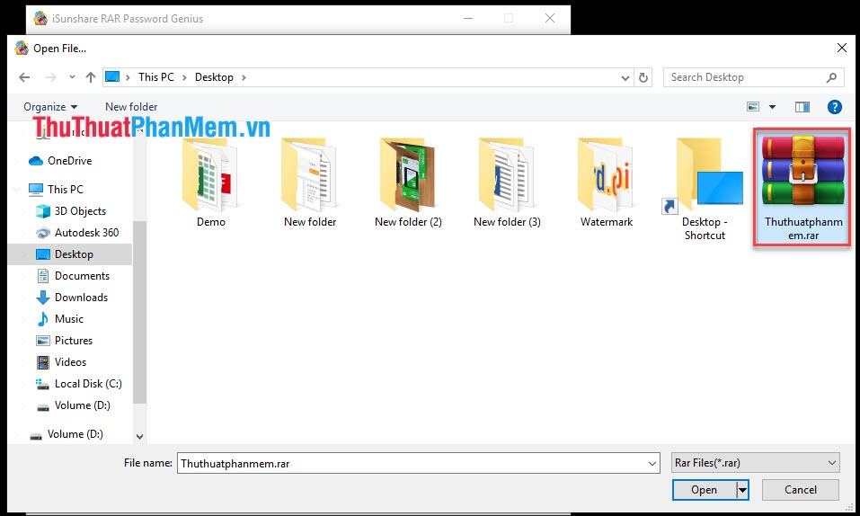 Chọn file Winrar để tìm mật khẩu trên máy tính