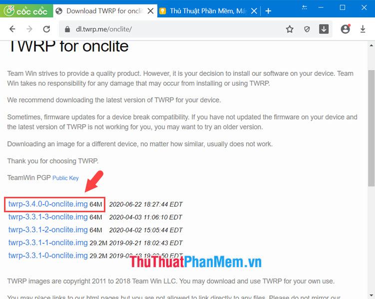 Nhấp vào tệp twrp mới nhất để tải xuống