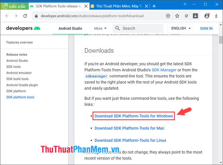 Nhấp vào liên kết Tải xuống Nền tảng SDK cho Windows