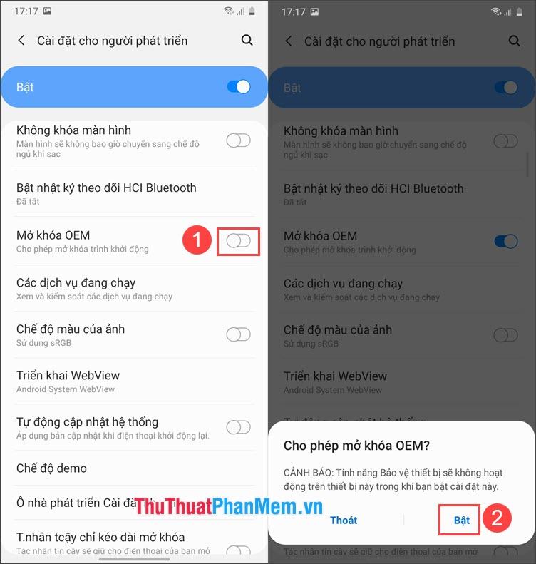 Bạn tìm mục OEM Unlock và gạt công tắc sang ON