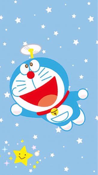 Hình Doraemon bay trên bầu trời đầy sao cho điện thoại