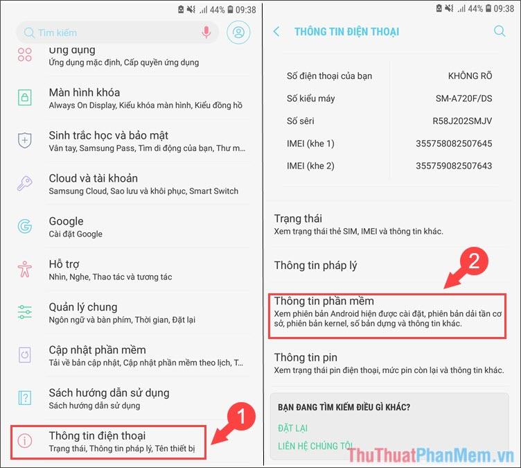 Vào Cài đặt - Thông tin điện thoại - Thông tin phần mềm