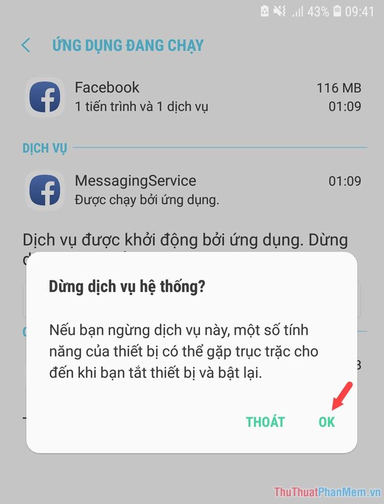 Chọn OK để đồng ý dừng ứng dụng chạy ngầm