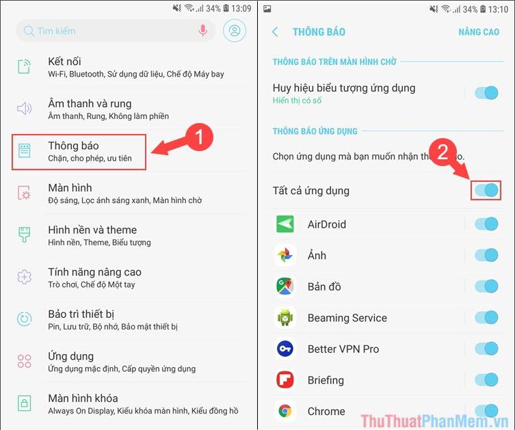 Chuyển đến Cài đặt - Thông báo - Tắt tất cả ứng dụng