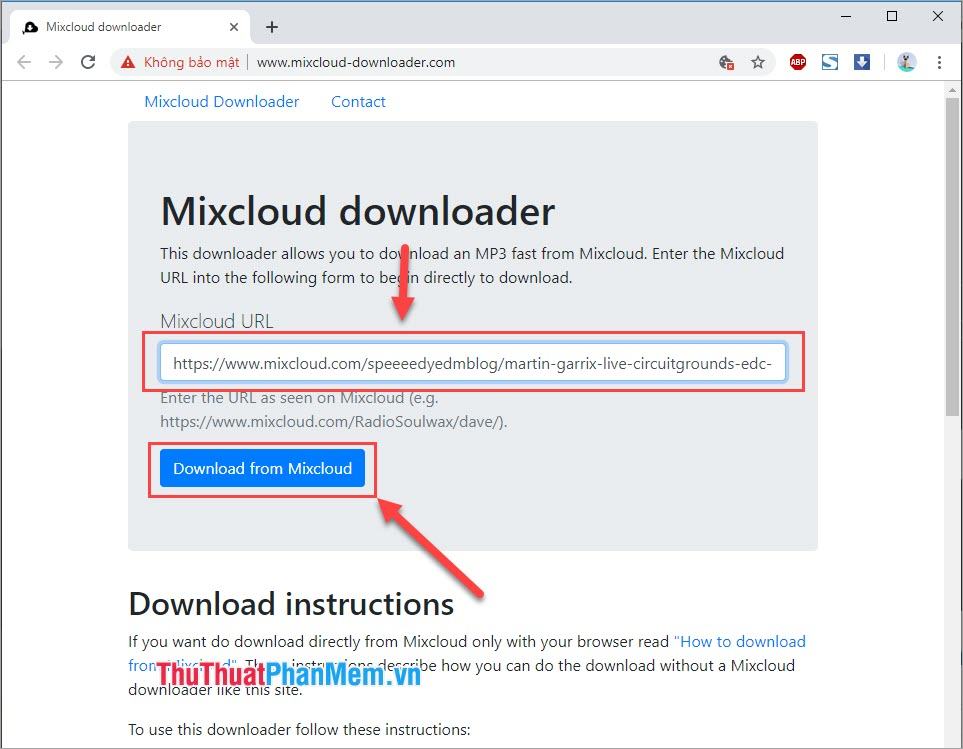 Nhấp vào Tải xuống từ Mixcloud