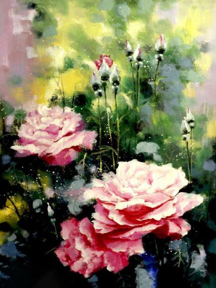 tranh sơn dầu vẽ hoa hồng đẹp
