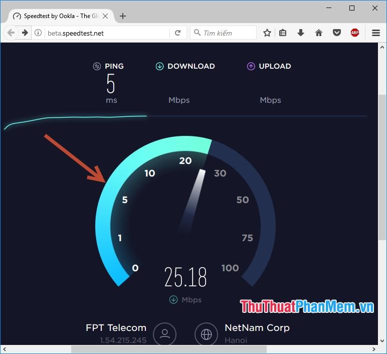 SpeedTest thực hiện kiểm tra tốc độ tải xuống