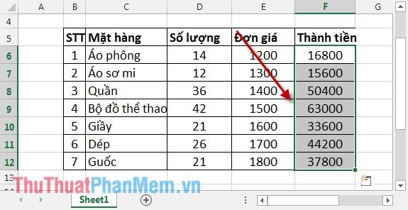 Sao chép công thức không thay đổi cho nhiều ô dữ liệu