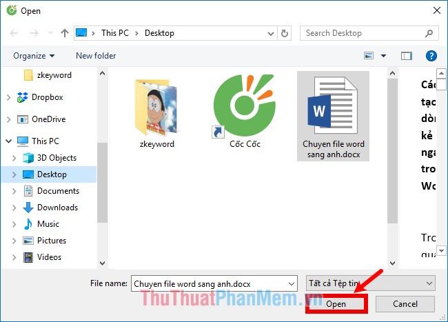 Chọn file word muốn chuyển sang ảnh