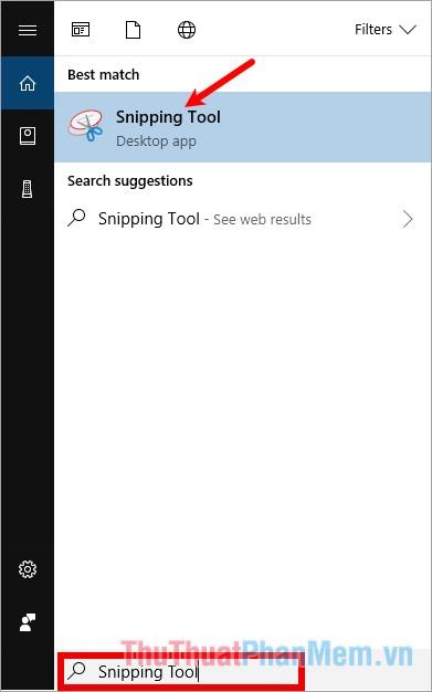 Nhập từ khóa Snipping Tool vào ô Search