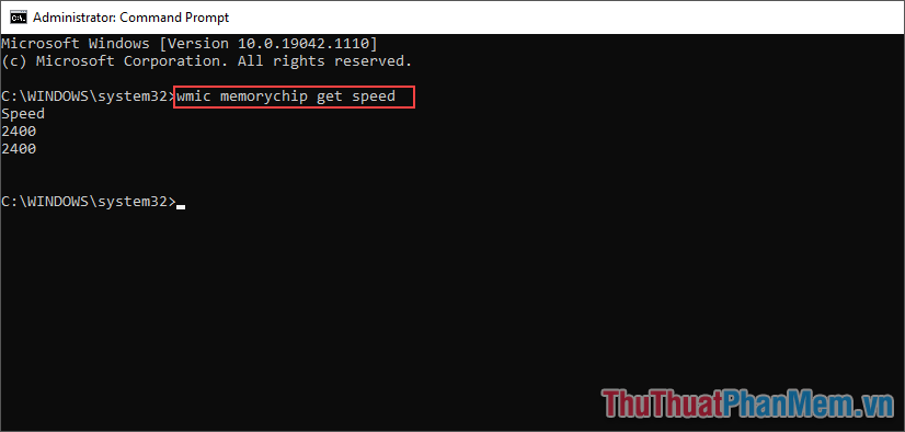 Nhập lệnh chip nhớ Wmic để lấy tốc độ